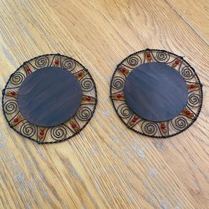 Two candle holders- mix of wire and beading